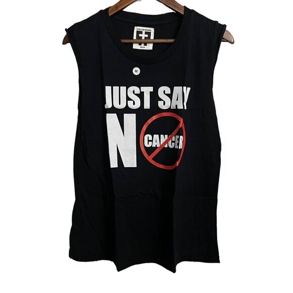 Petals And Peacocks Mens NWOT Black Just Say No To Cancer Cut Off Shirt Medium - Picture 1 of 4